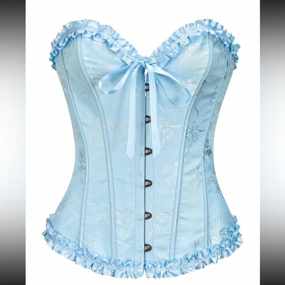 Szivyshi Corset Ruffle Trim size small blue lace up back boot front closure